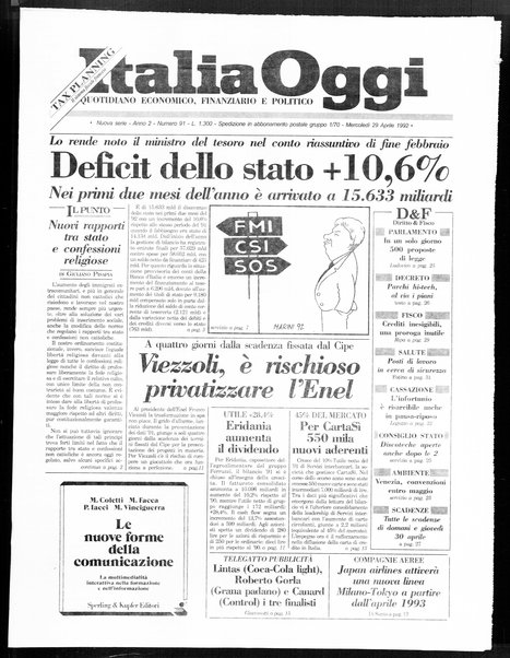 Italia oggi : quotidiano di economia finanza e politica